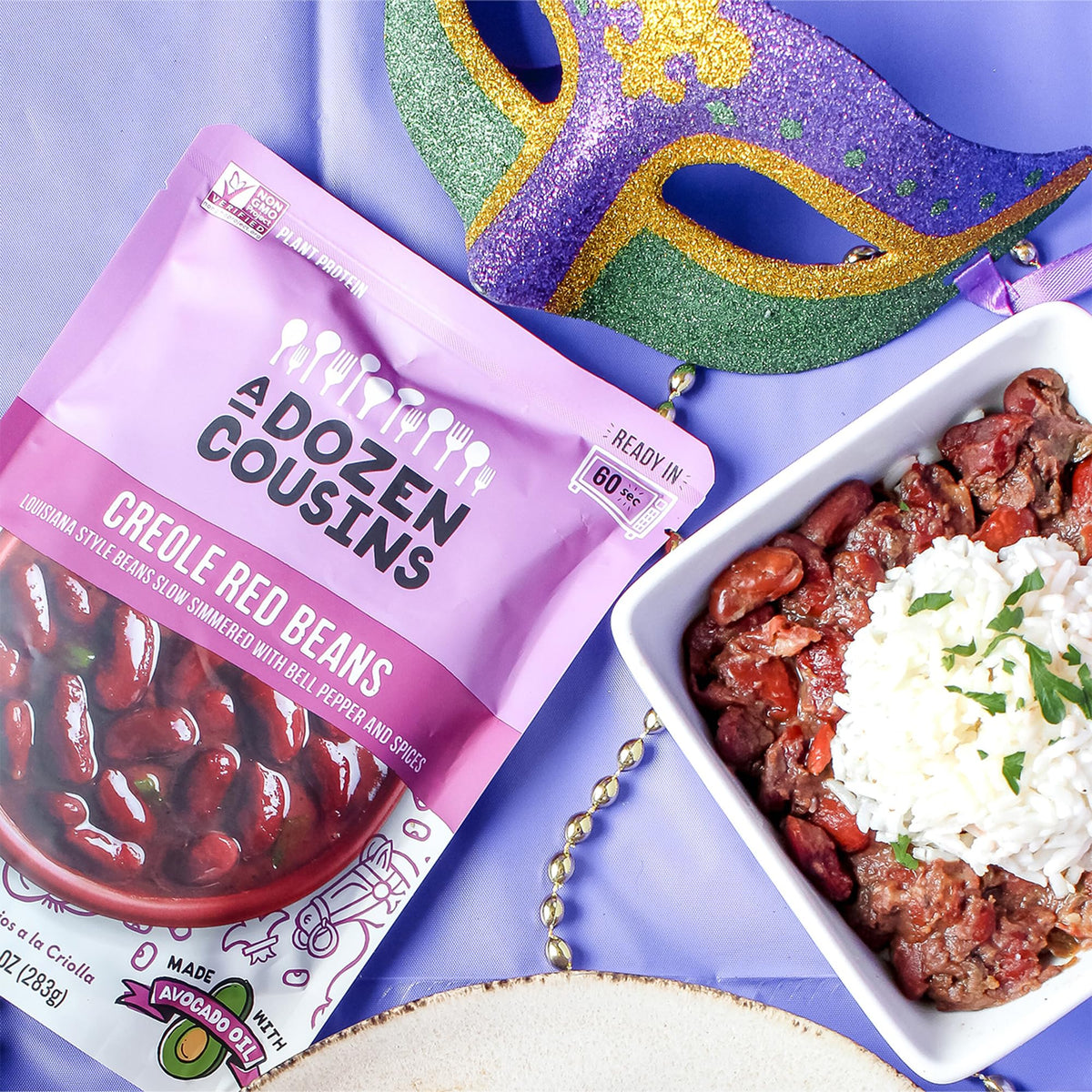 A Dozen Cousins label on Creole Red Beans packaging