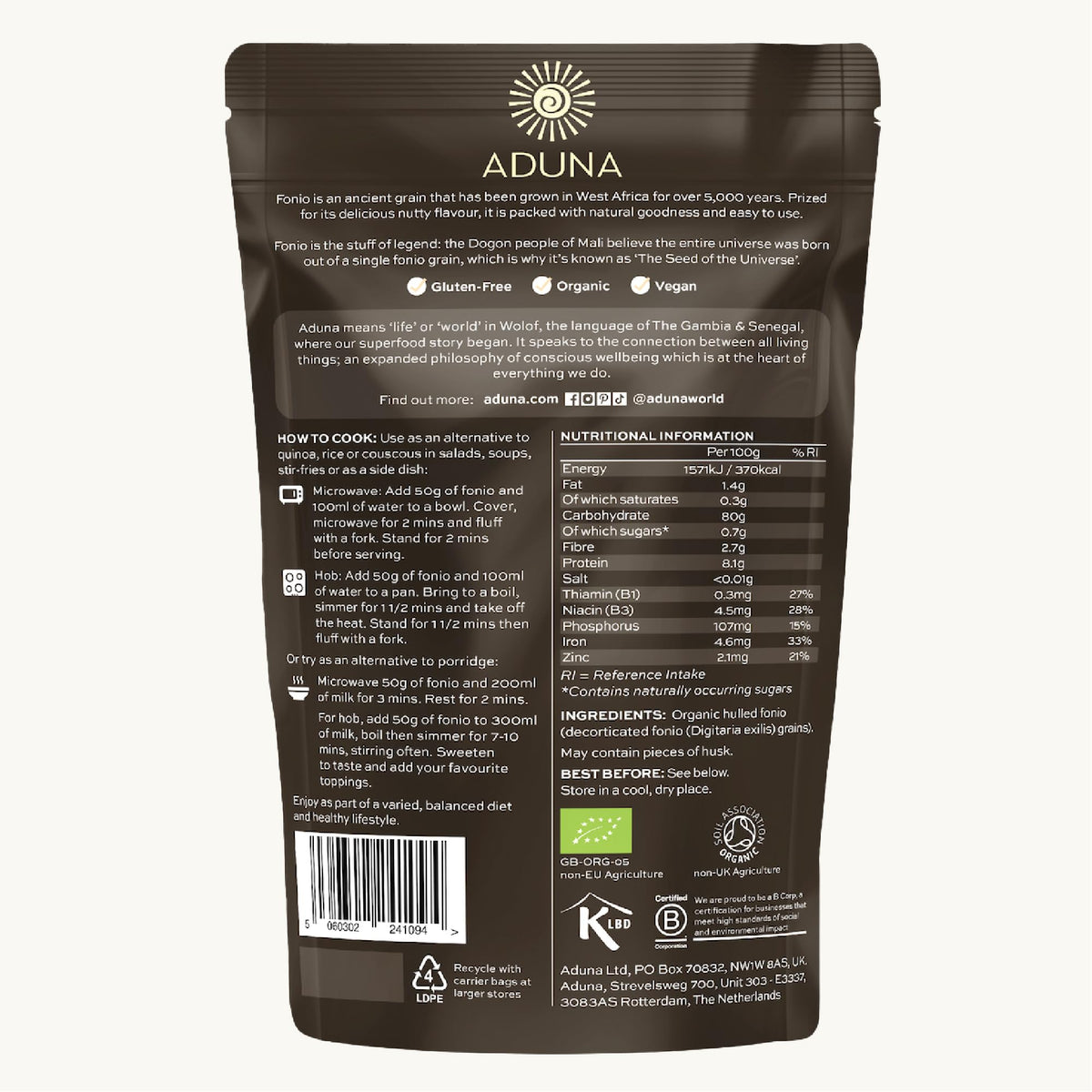 Aduna Fonio steaming, releasing a delicate nutty aroma