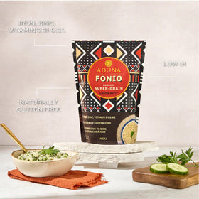 Warm Aduna Fonio porridge in a bowl for a comforting breakfast