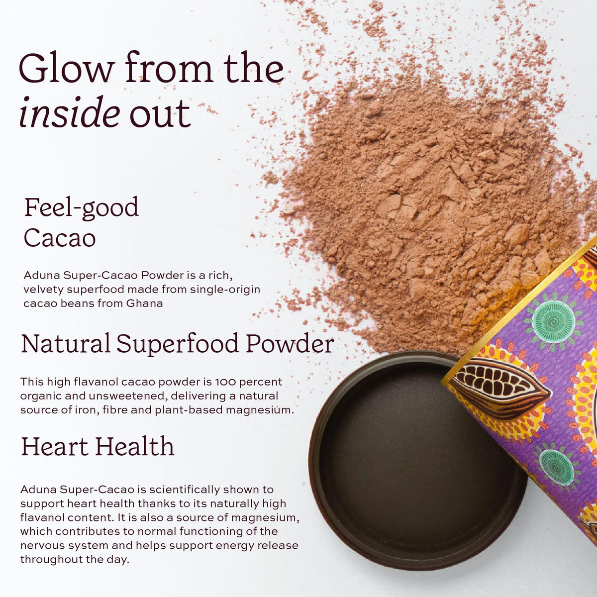 Aduna Super-Cacao Powder used in baking for bold chocolate flavor