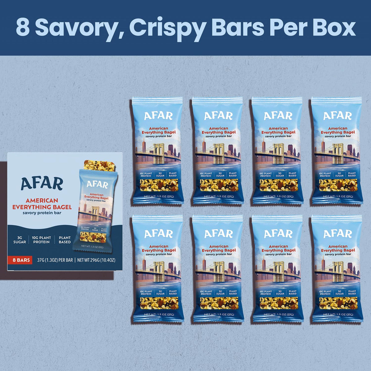 Afar American Everything Bagel flavor displayed on a wrapper.