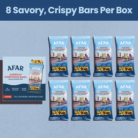 Afar American Everything Bagel flavor displayed on a wrapper.
