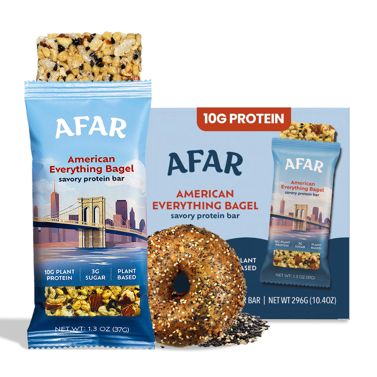 Afar Savory Protein Bars packshot highlighting bold flavors for on-the-go snacking.