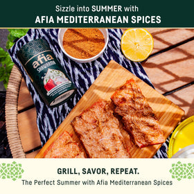 AFIA 2oz shawarma seasoning packaging on kitchen shelf.