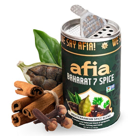 AFIA Baharat spice blend shaker top on kitchen counter for easy seasoning.