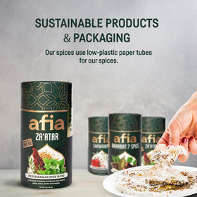 AFIA Za'atar spice blend is sprinkled over olive oil for dipping.