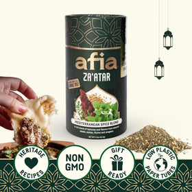 AFIA Za'atar ingredients close-up reveals sesame and sumac for bold flavor.