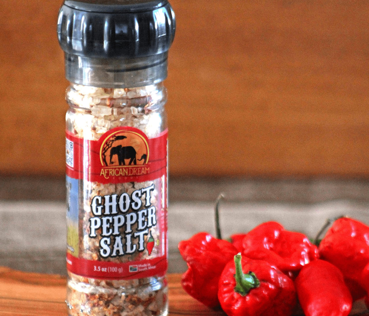 African Dream Foods Ghost Pepper Salt over seafood adds a zesty kick.