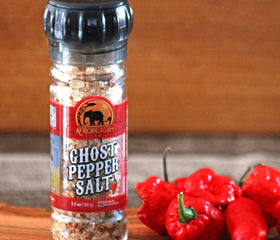 African Dream Foods Ghost Pepper Salt over seafood adds a zesty kick.