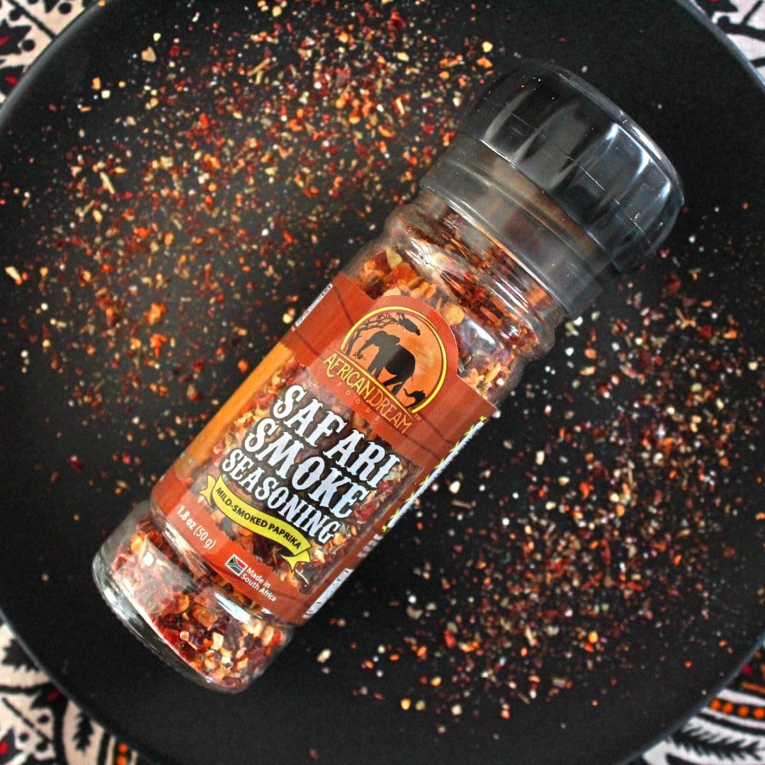African Dream Foods Safari Smoke Seasoning paprika focus evokes wood-smoked aroma.