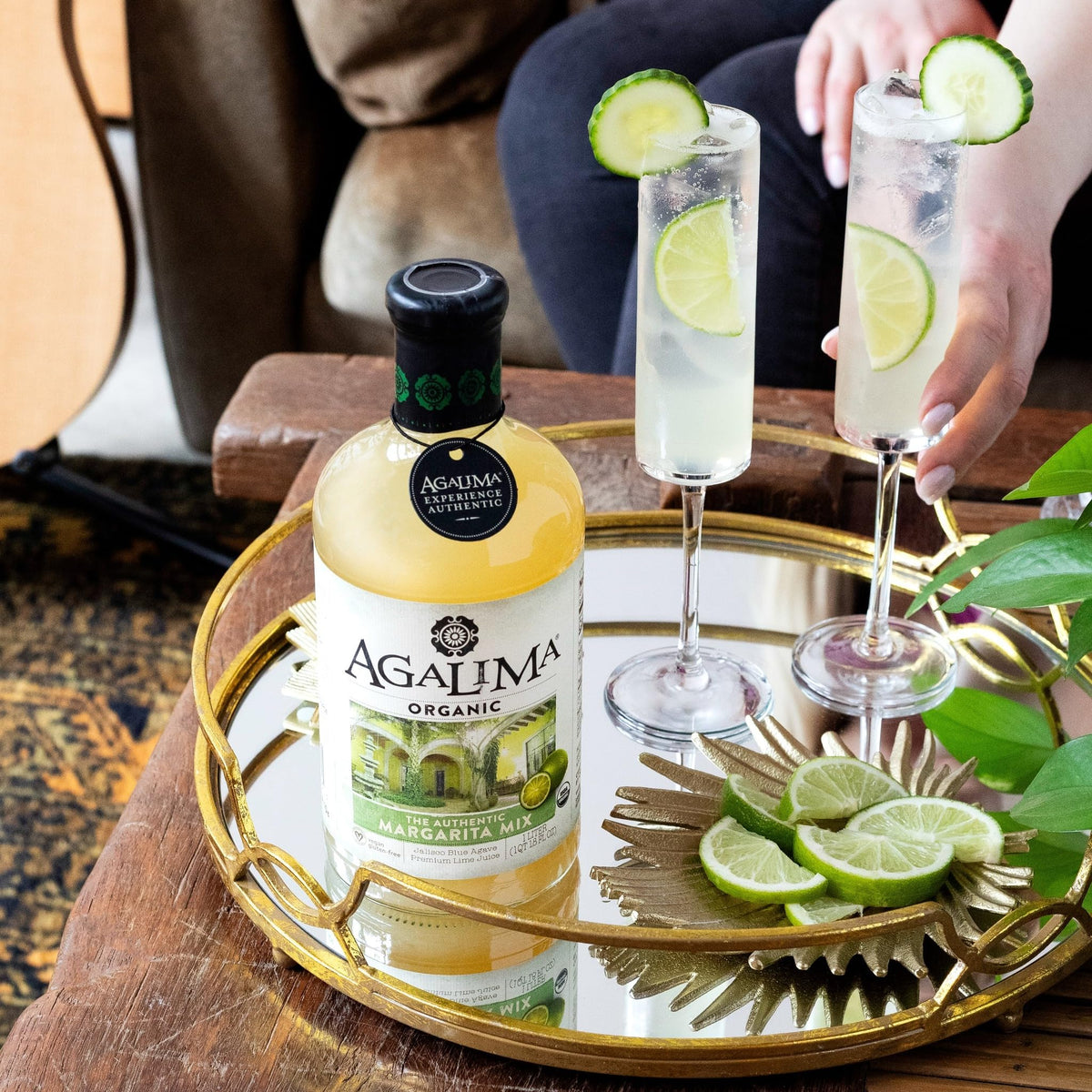 Mocktail idea with rosemary and Agalima Margarita Mix for a refreshing option.