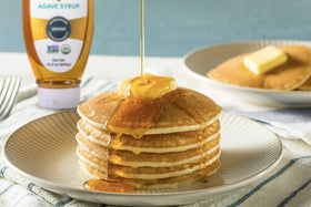 AGAVEN Agave Bulk Nectar drizzled on pancakes for natural sweetness and fiber
