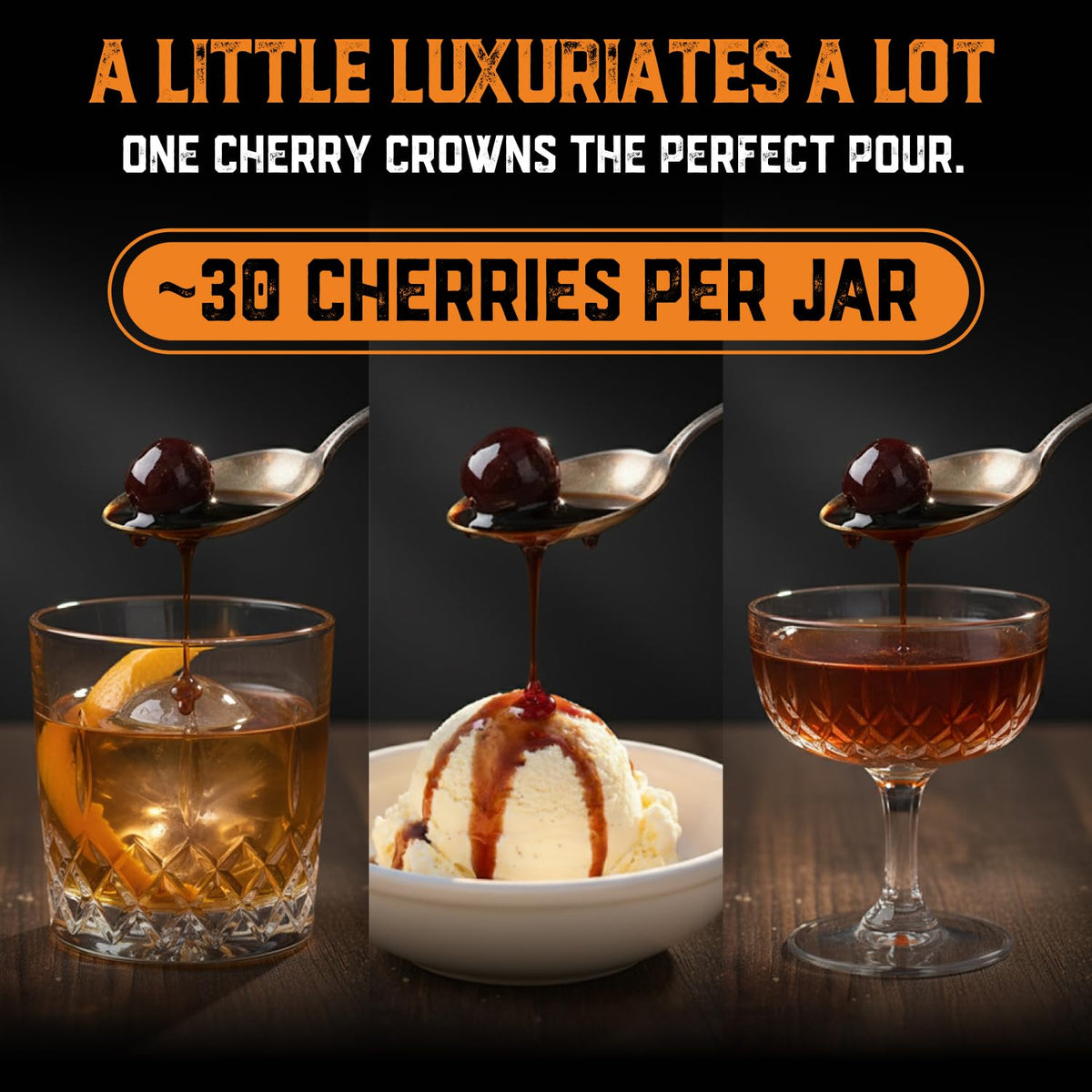 Aged & Charred Amarena cherries gift packaging suggests premium whiskey gifts.