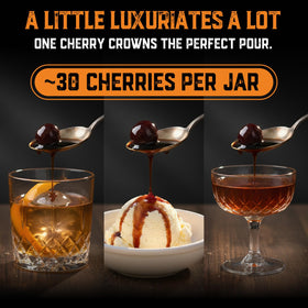 Aged & Charred Amarena cherries gift packaging suggests premium whiskey gifts.