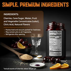 Aged & Charred Amarena cherries in Manhattan glass for an elegant garnish.