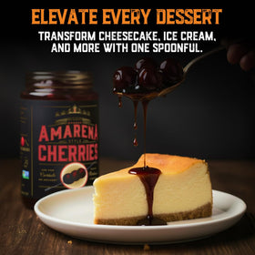 Aged & Charred Amarena cherries in Old Fashioned setup adds luxe flair.