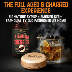 Aged & Charred Amarena cherries spoon serve ready-to-use garnish.