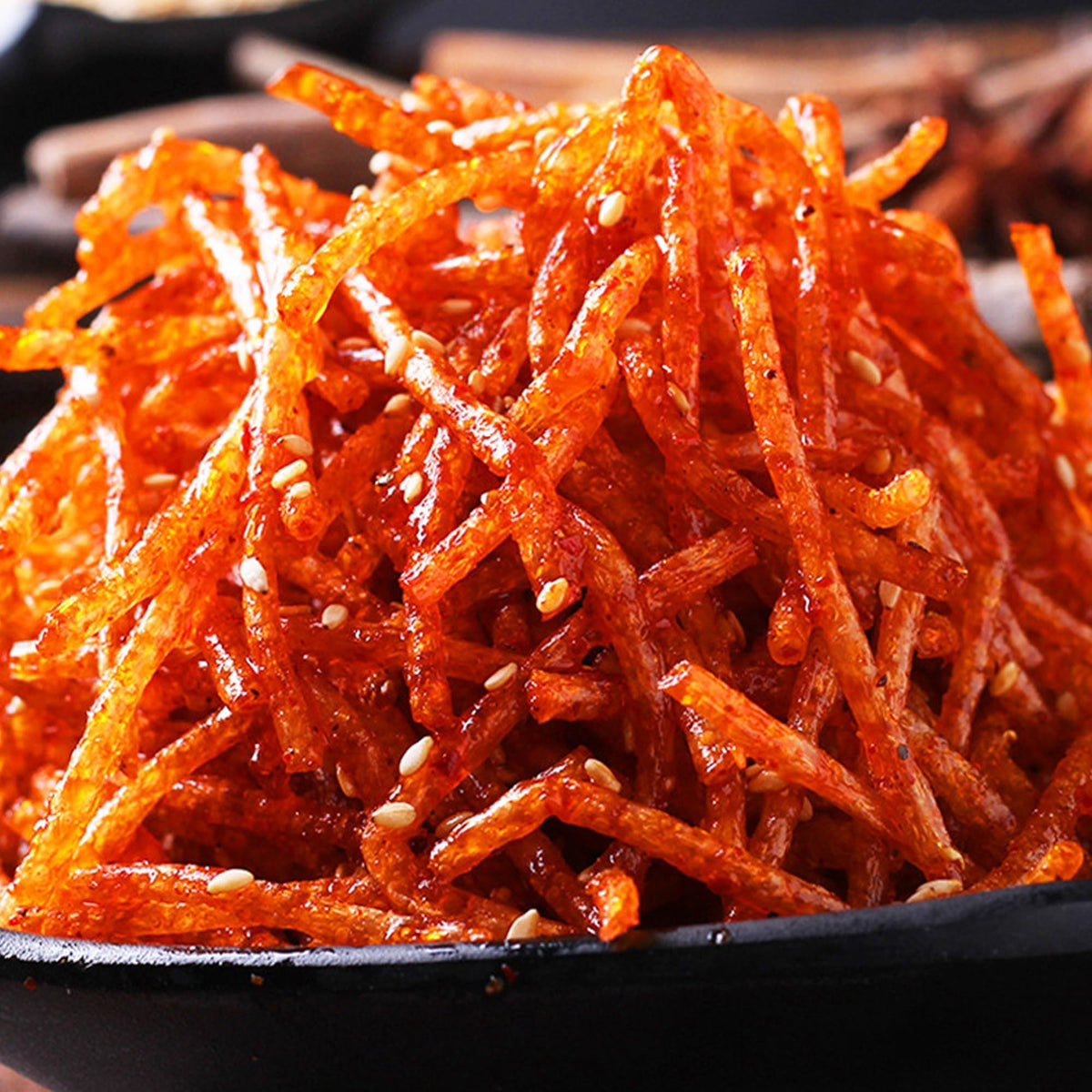 AGOLOOD Spicy Latiao on a platter with vibrant color.
