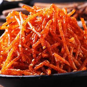 AGOLOOD Spicy Latiao on a platter with vibrant color.