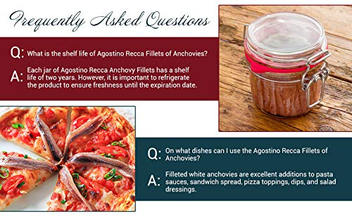 Agostino Recca anchovies in olive oil nutrition panel highlighting protein and omega-3