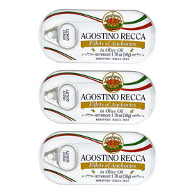 Agostino Recca anchovies in olive oil tin with premium fillets for elevated dishes.
