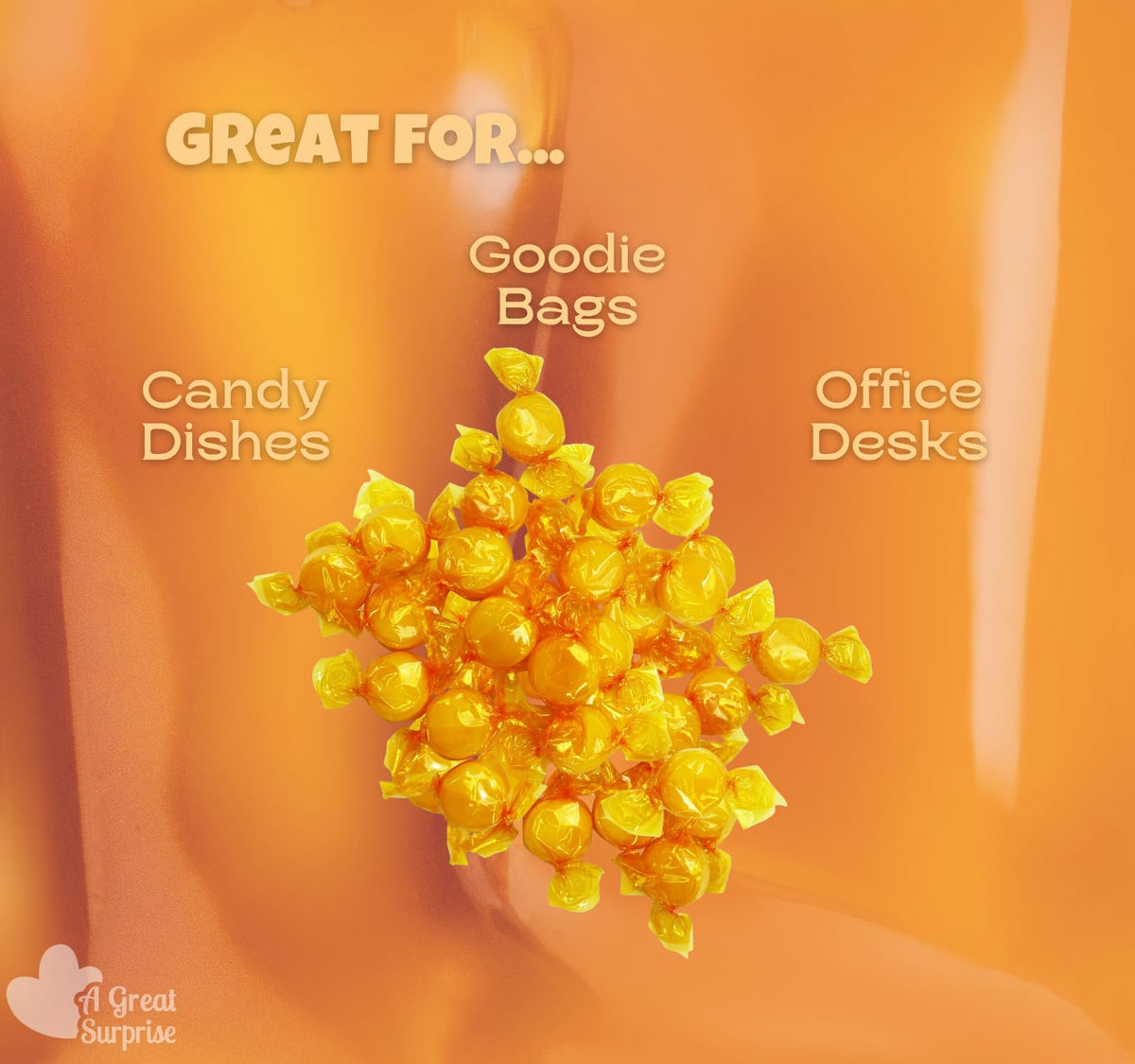Office reception desk with A Great Surprise candies on display