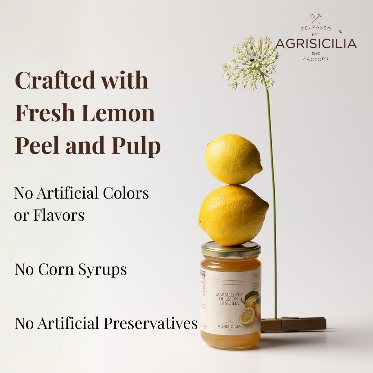 Agrisicilia lemon slices beside marmalade suggests citrus-forward flavor in recipes.