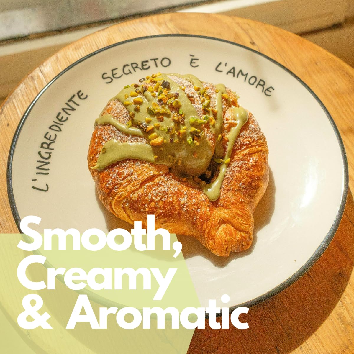 Pistachio cream paired with a chocolate bar for a gourmet treat.