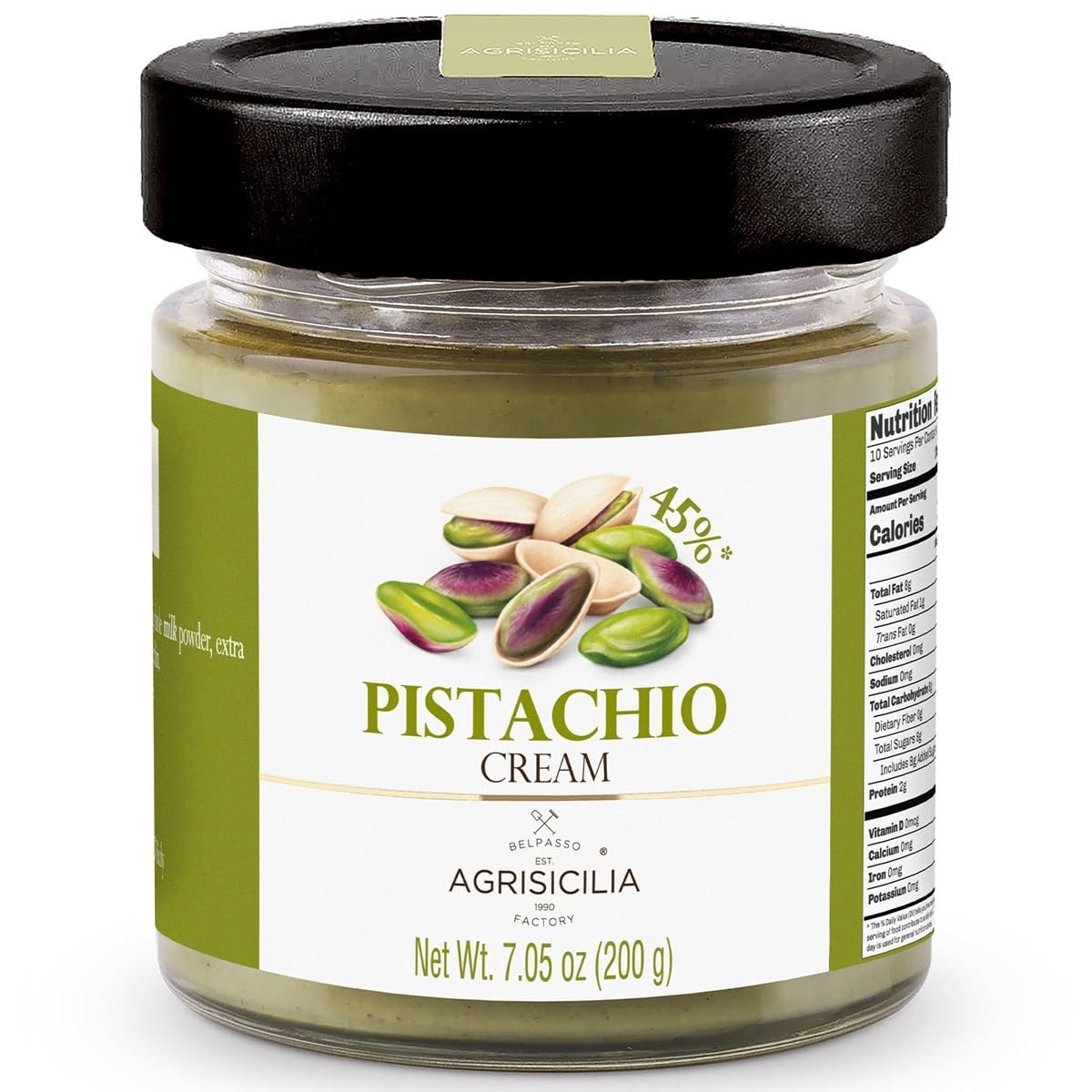 Agrisicilia pistachio cream jar showcases rich Sicilian flavor for pastries.