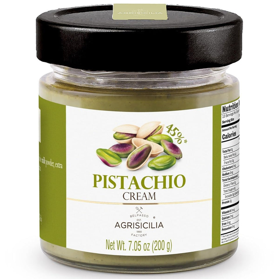 Agrisicilia pistachio cream jar showcases rich Sicilian flavor for pastries.