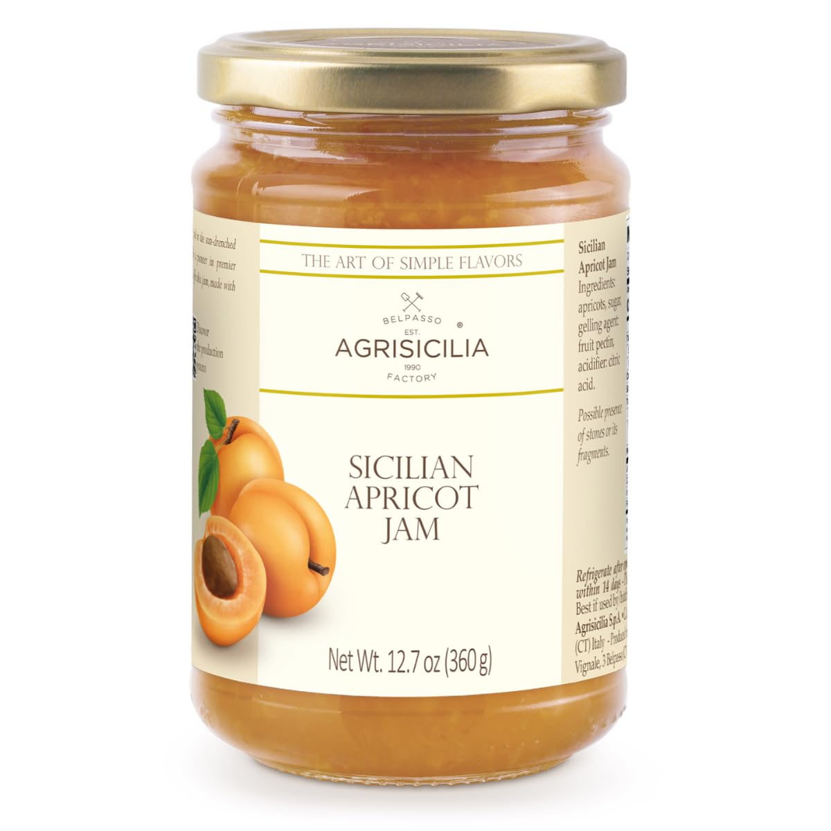 Agrisicilia Sicilian Apricot Jam jar front with vibrant label and authentic aroma