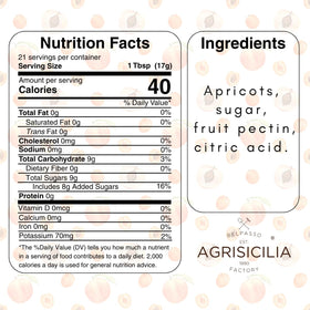 Agrisicilia Sicilian Apricot Jam label close-up highlighting natural ingredients and sweetness