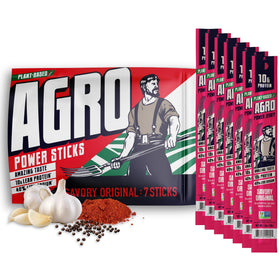 AGRO Power Vegan Jerky Stick cracked pepper close-up shows bold flavor and protein.