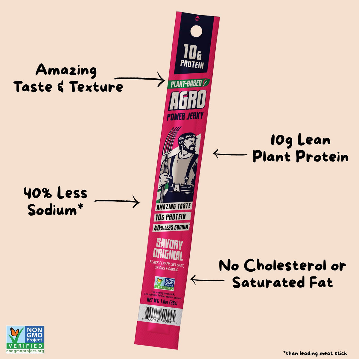 AGRO POWER vegan jerky stick Savory Original – satisfying plant-based protein