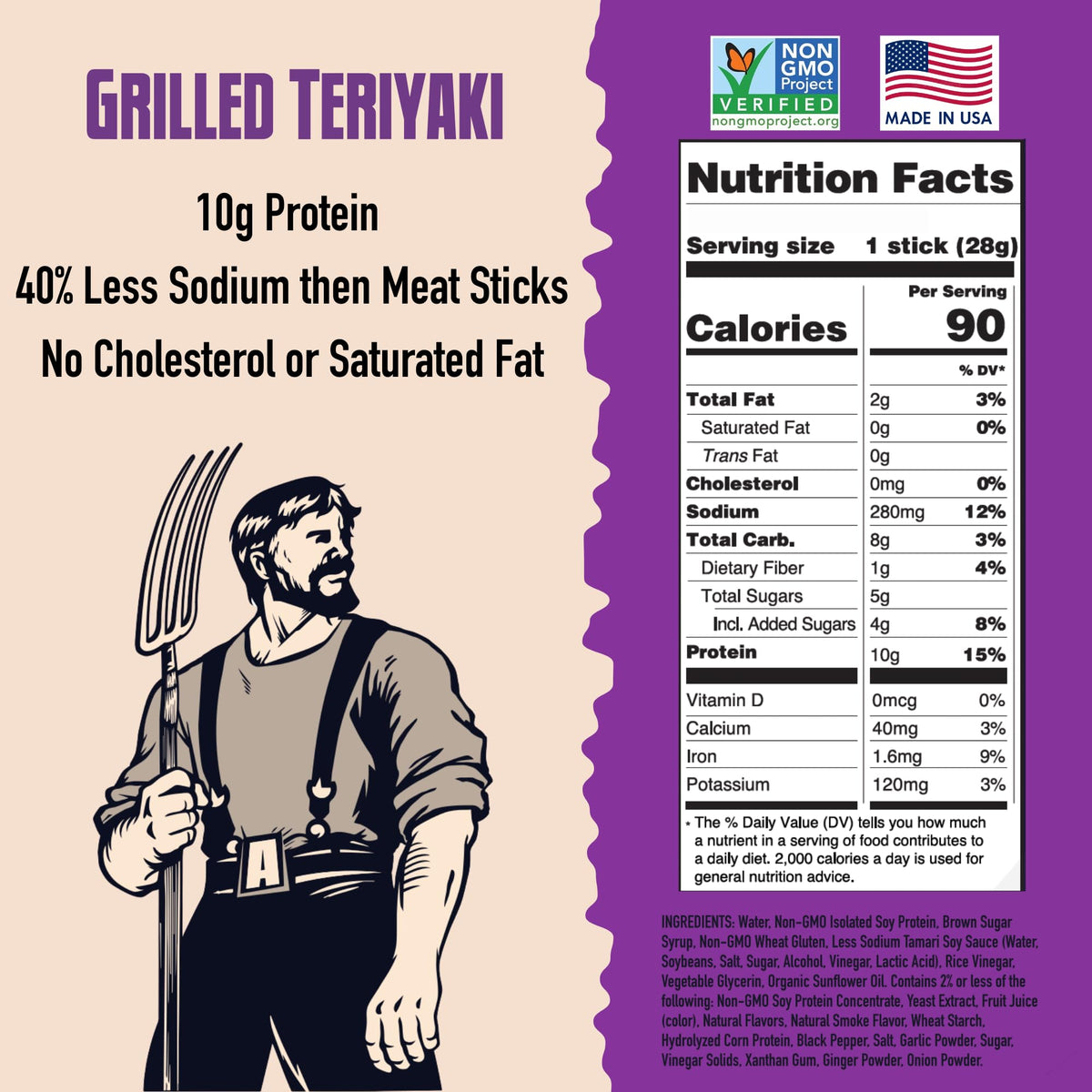 AGRO Power Vegan Jerky Teriyaki packaging highlighting ingredients