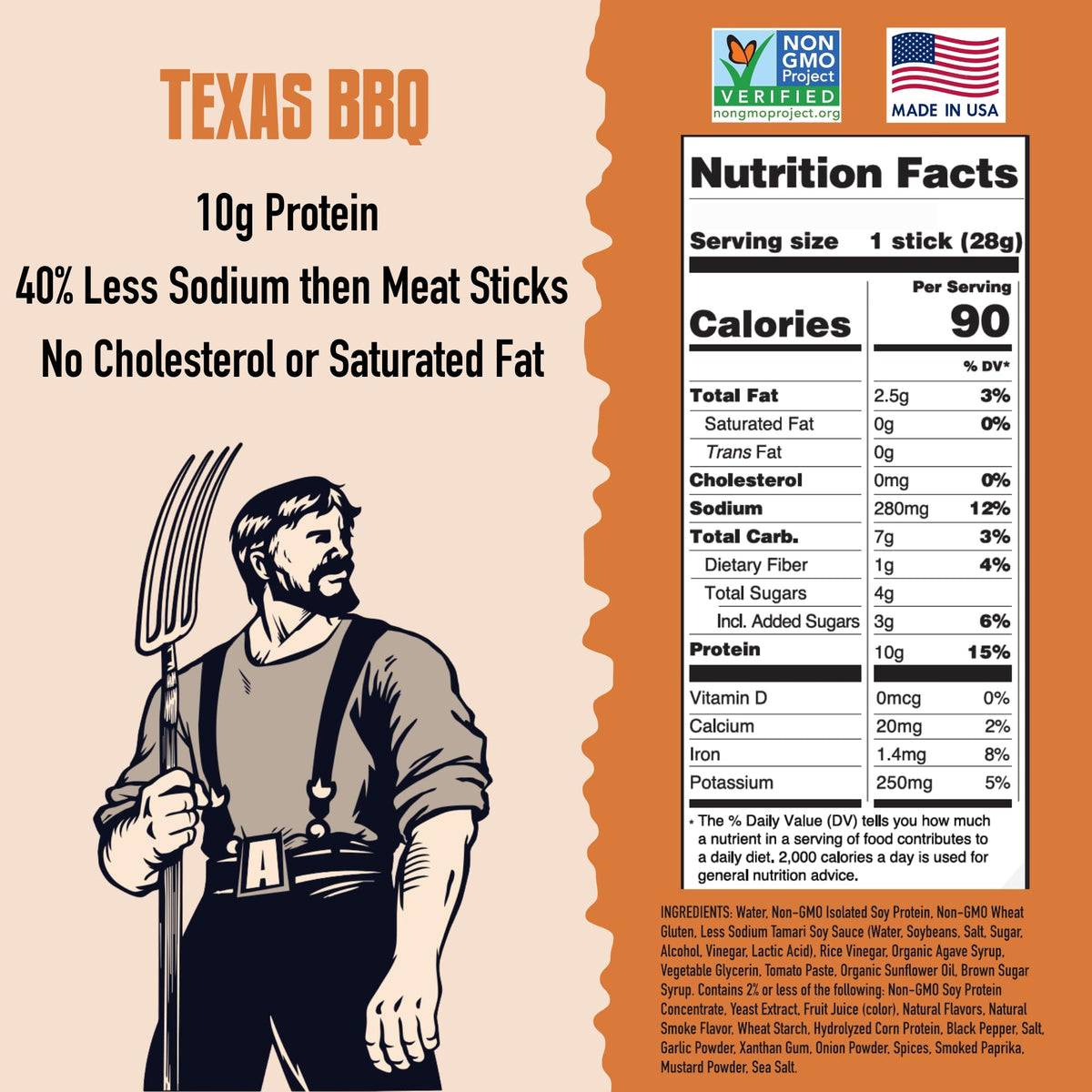 AGRO POWER Vegan Jerky Sticks Texas BBQ bite shot emphasizing 10g protein per stick