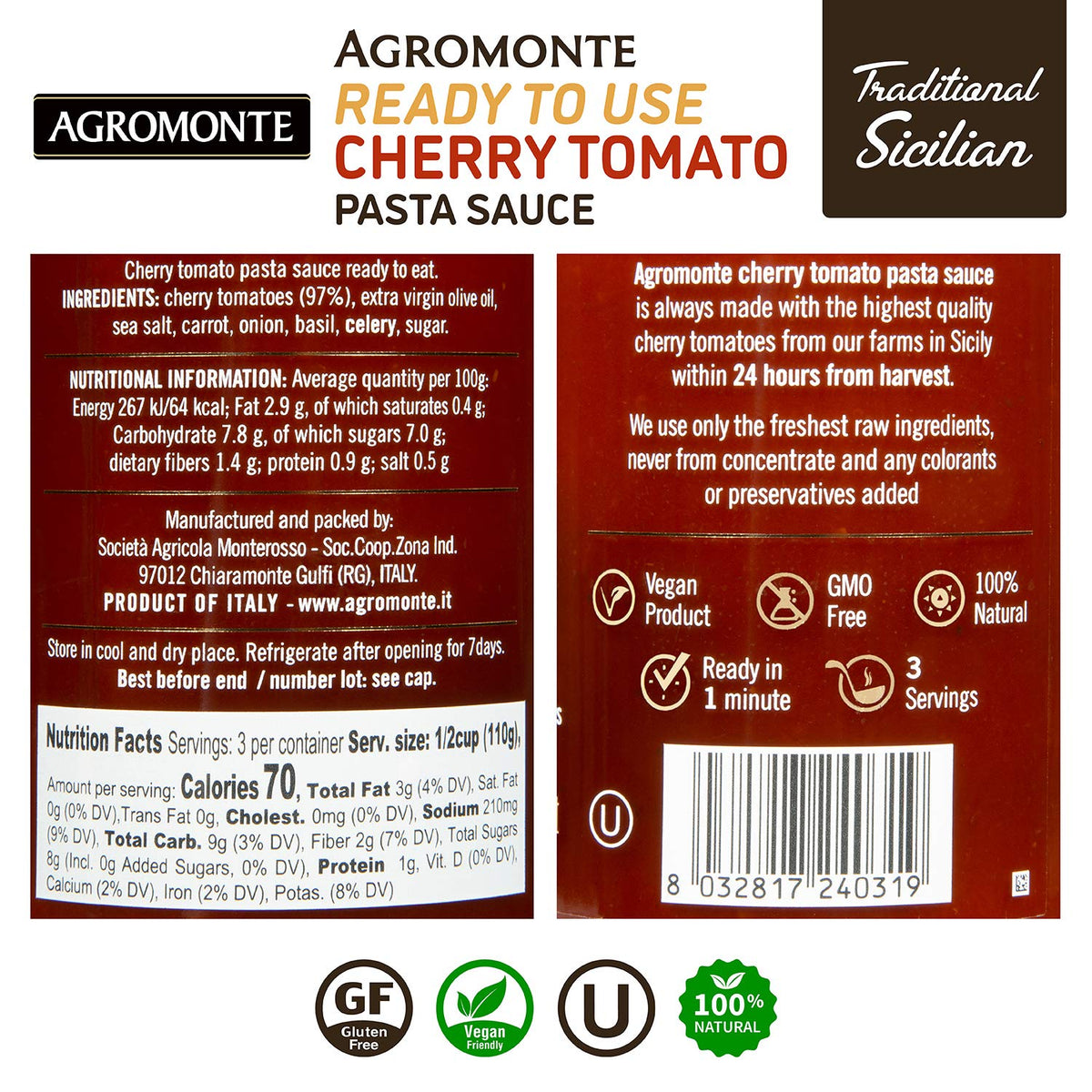 Agromonte ingredient closeup with fresh tomatoes and herbs for all-natural taste