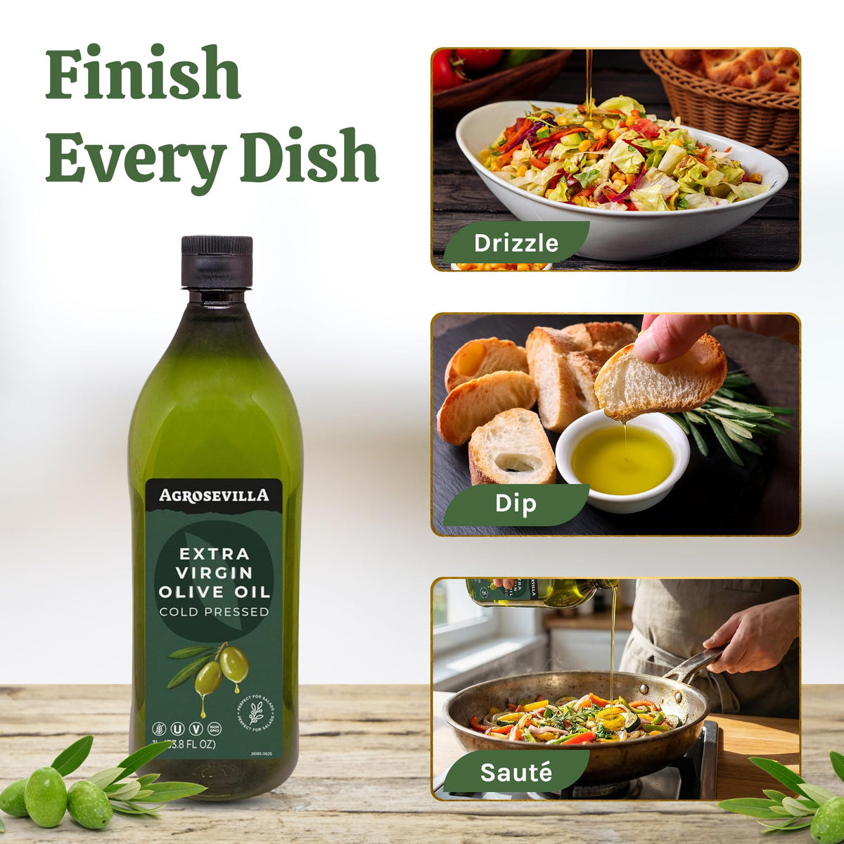 AGROSEVILLA salad dressing drizzle emphasizes balanced fruity flavor