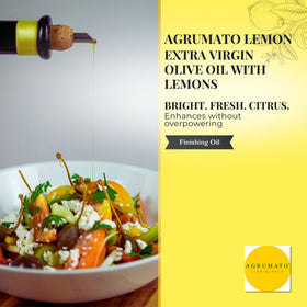 Agrumato Lemon Olive Oil bottle close-up with zest and aroma