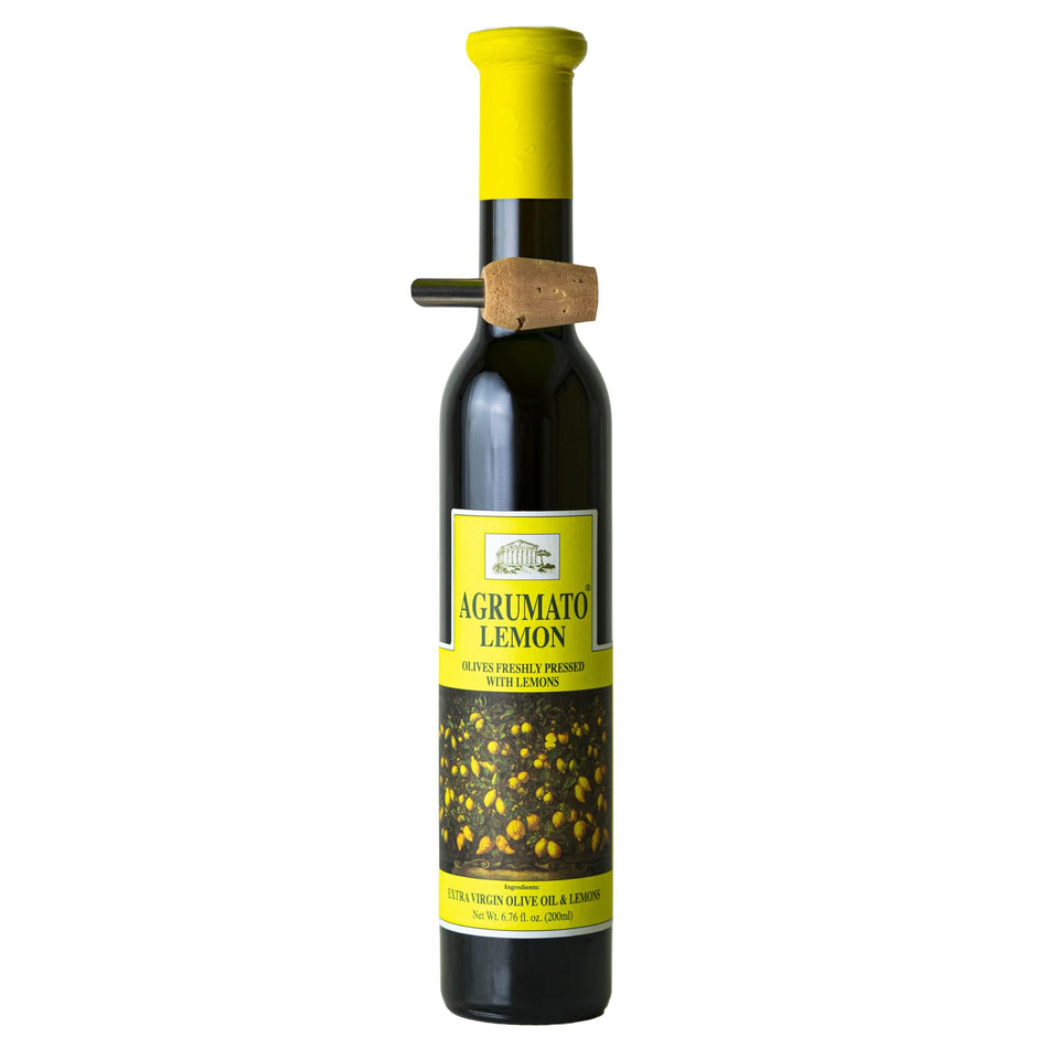 Agrumato Lemon Olive Oil bottle with bright citrus aroma for finishing.