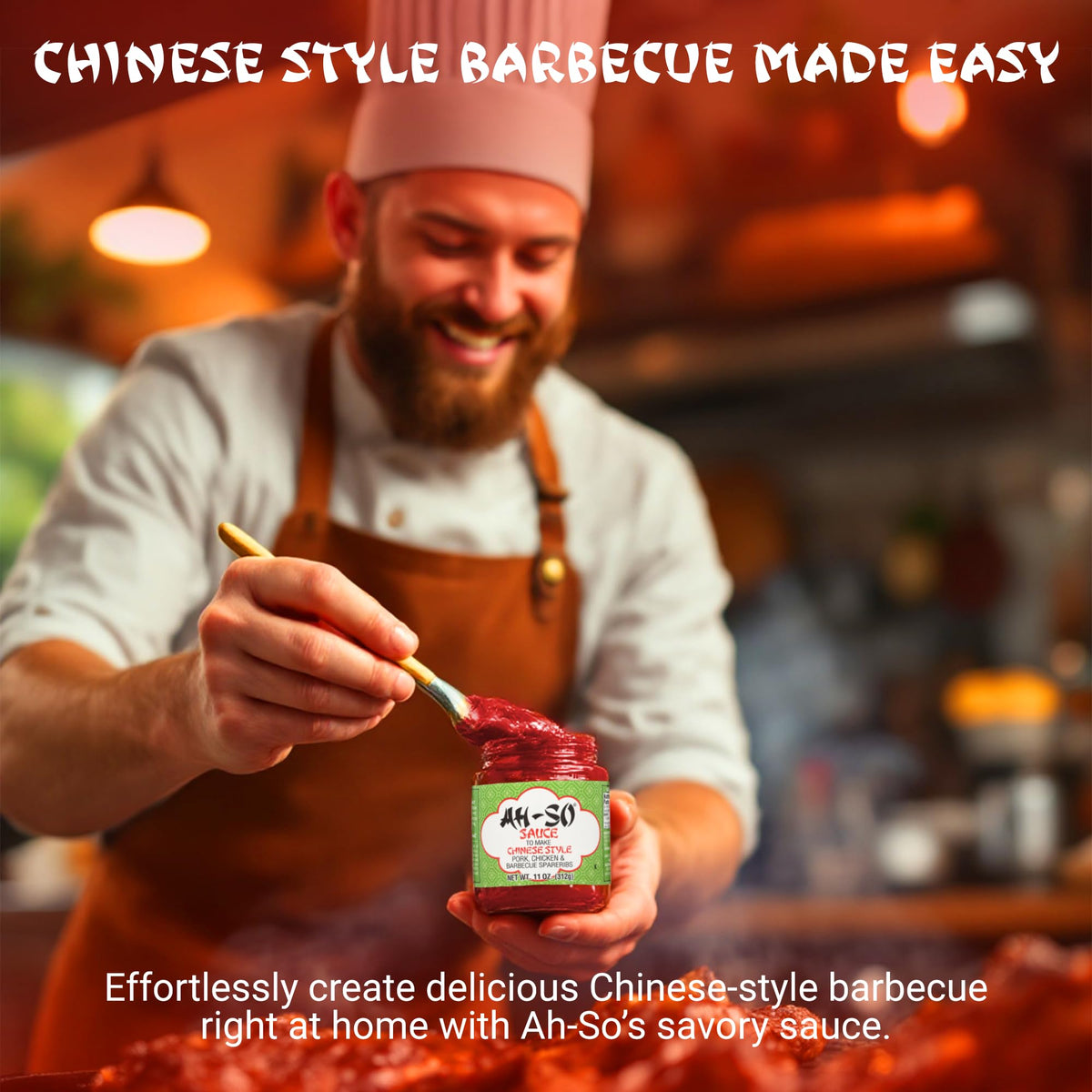 Ah So Chinese Rib Sauce on pork ribs creates a sticky, flavorful glaze.