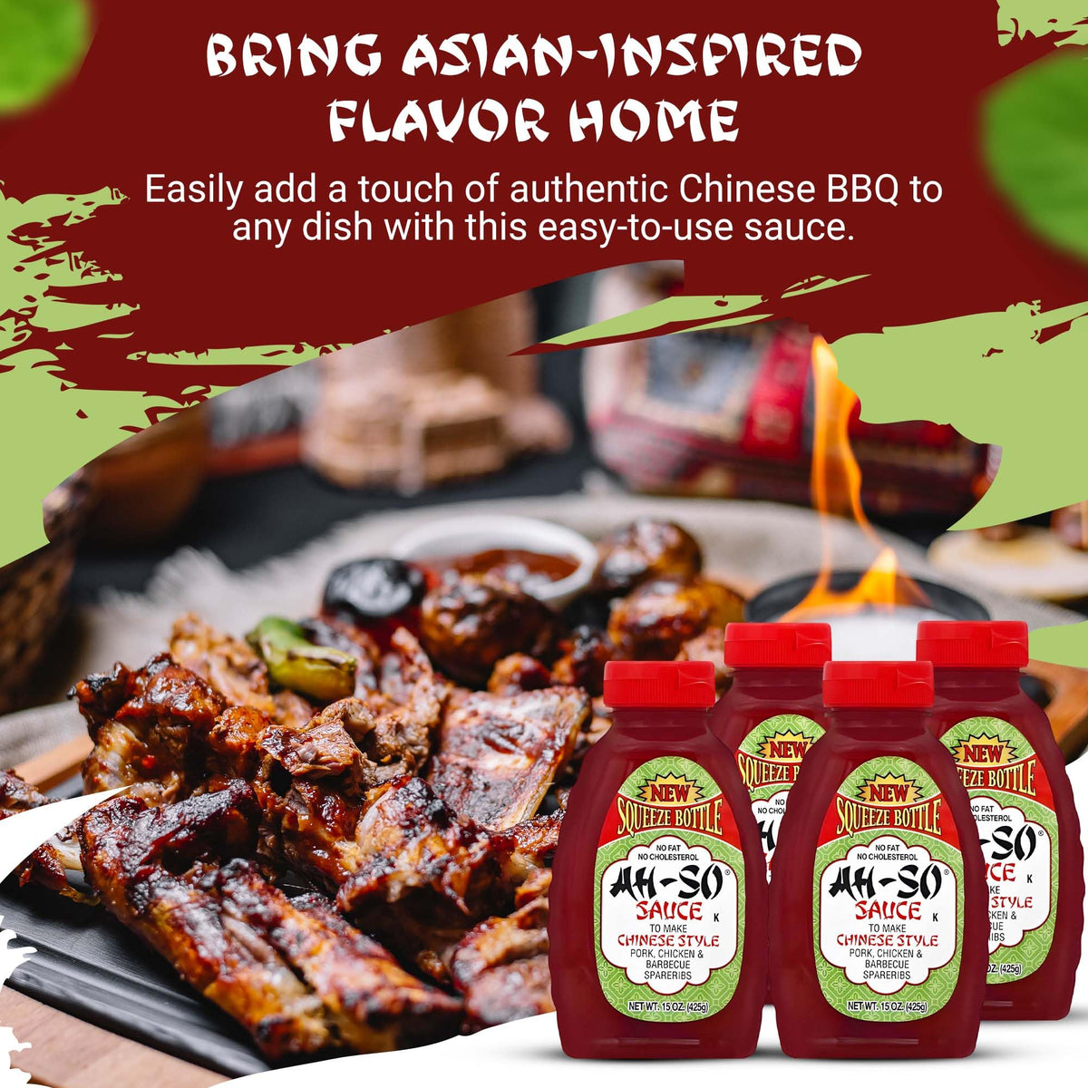 Ah So Red Rib BBQ Sauce squeeze bottle glaze for pork and chicken with a glossy finish.