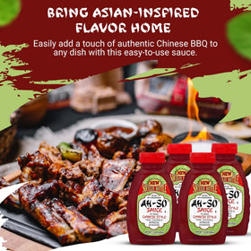 Ah So Red Rib BBQ Sauce squeeze bottle glaze for pork and chicken with a glossy finish.