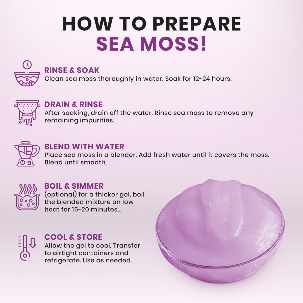 Ahai Life Purple Sea Moss dried sea moss ready for soaking and gel creation