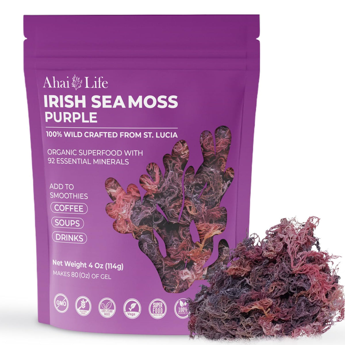 Ahai Life Purple Sea Moss raw organic packaging ready for daily use