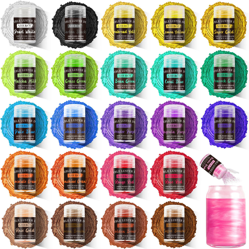 Aheroi edible glitter 24 colors palette adds vibrant, food-safe sparkle to cakes