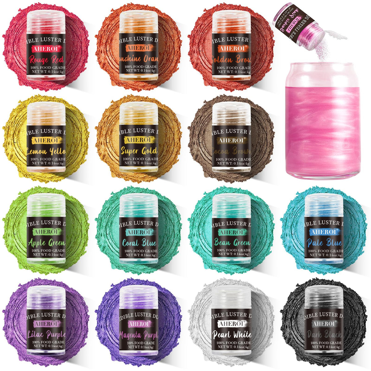 Aheroi edible glitter cap with dosing holes for controlled pouring.
