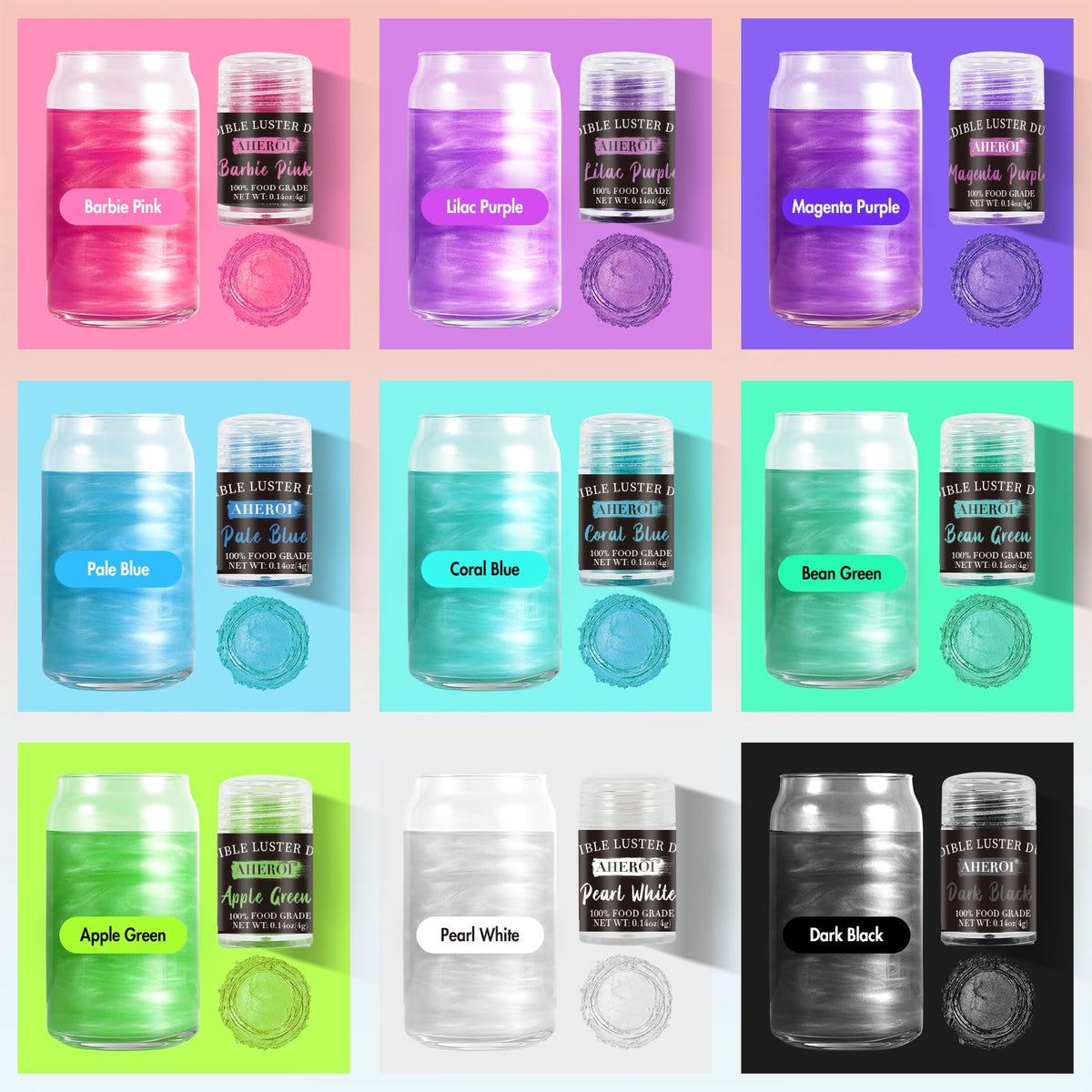 Aheroi fine powder glitter adheres well to wet and dry surfaces.