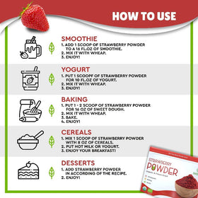 Ahimsa strawberry powder in a sealed pack showing fresh fruit quality.