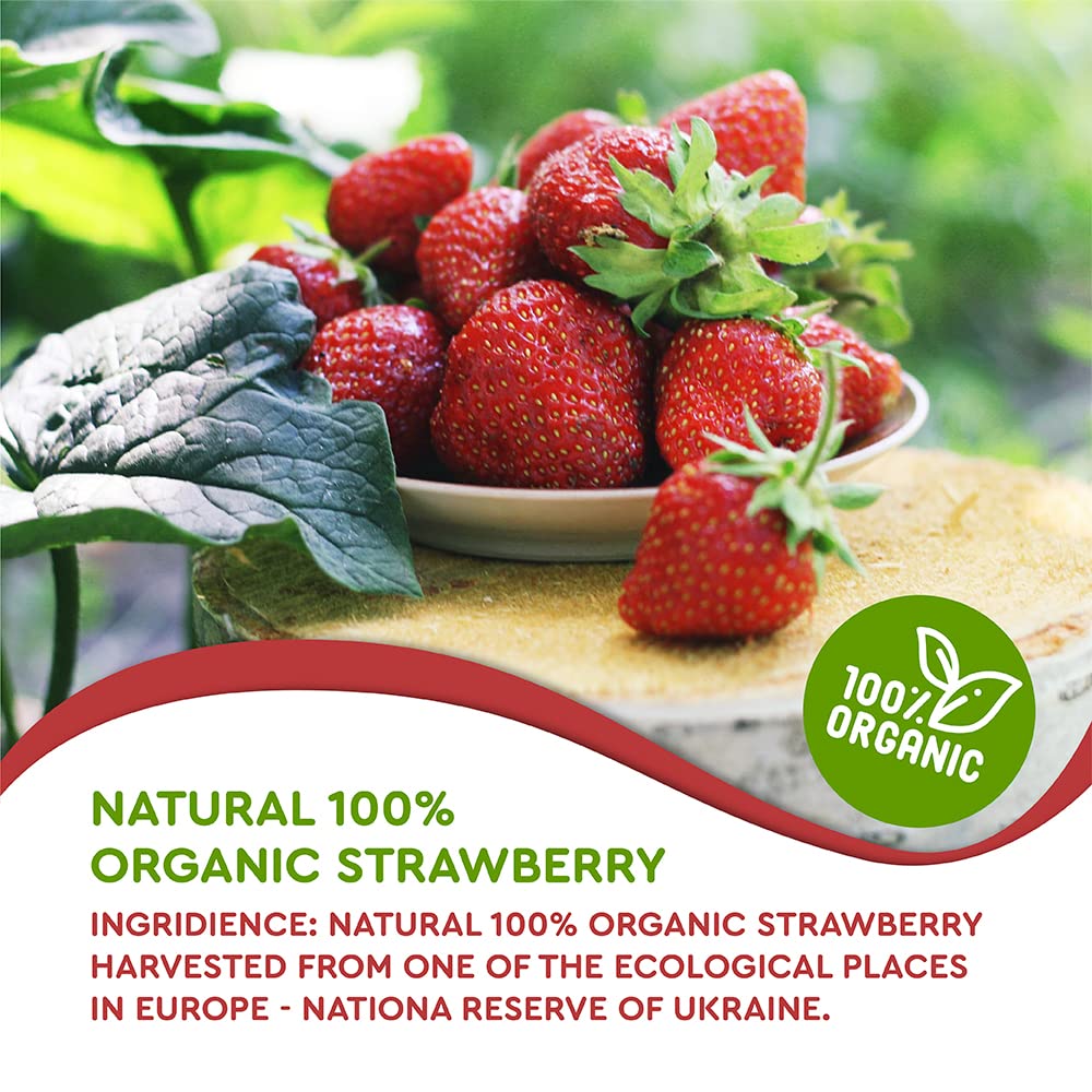 Ahimsa strawberry powder stirred into a smoothie for vitamin C flavor.